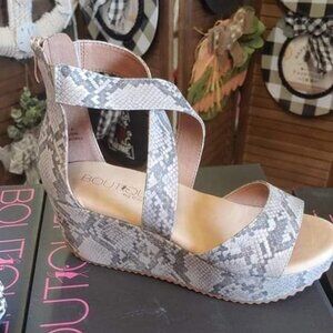 COPY - Corkys snake print wedge NIB Size 7 And 10 Taupe Snake Fay